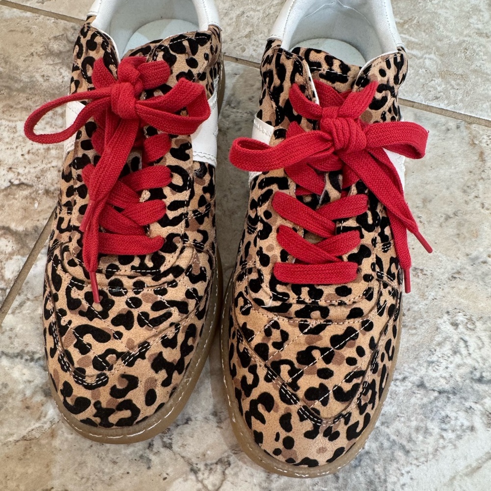 Mia Leopard Print Sneakers with Red Laces